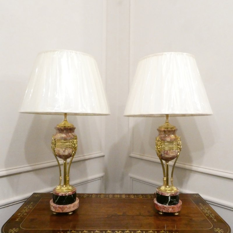 Pair of French Marble & Gilt Bronze Cassolette Table Lamps - Image 3