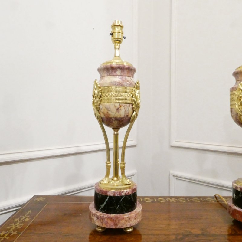 Pair of French Marble & Gilt Bronze Cassolette Table Lamps - Image 2
