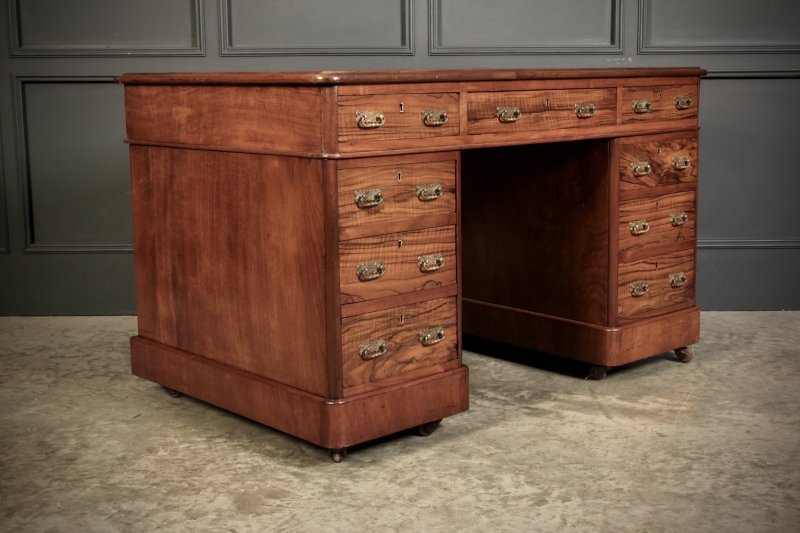 Victorian Walnut & Leather Pedestal Desk - Image 6