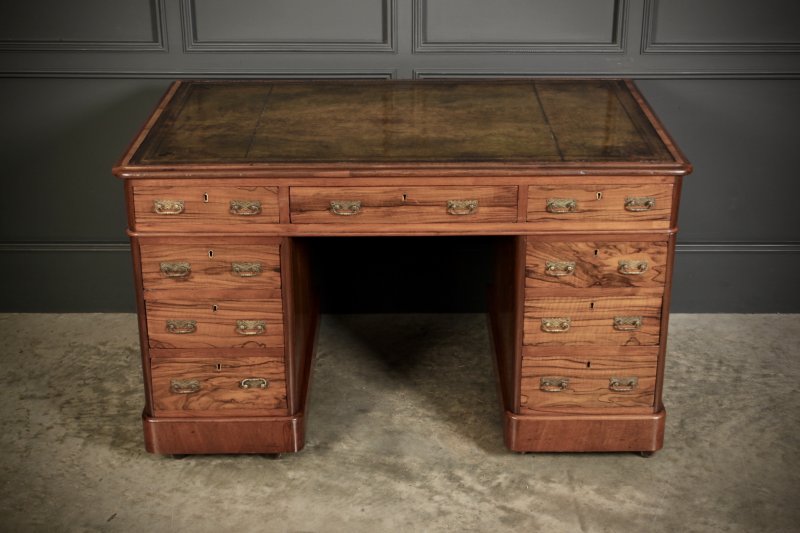 Victorian Walnut & Leather Pedestal Desk - Image 2