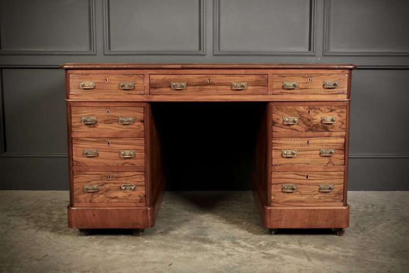 Victorian Walnut & Leather Pedestal Desk - Image 3