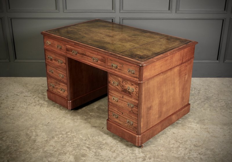 Victorian Walnut & Leather Pedestal Desk - Image 5