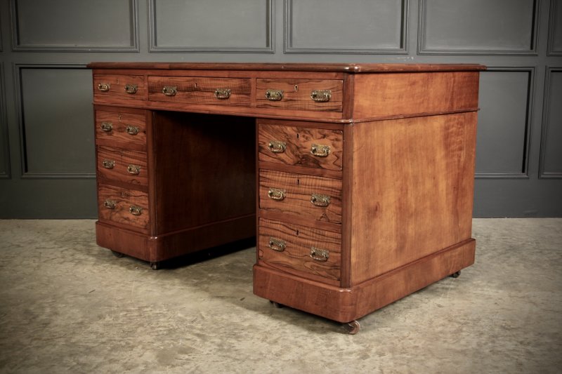 Victorian Walnut & Leather Pedestal Desk - Image 7