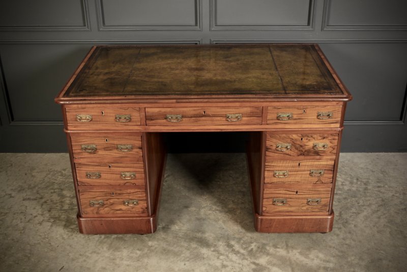 Victorian Walnut & Leather Pedestal Desk - Image 4