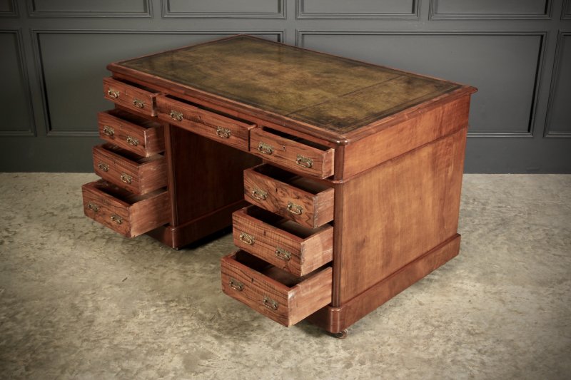 Victorian Walnut & Leather Pedestal Desk - Image 12