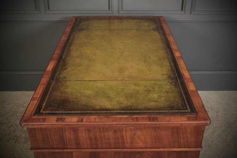 Victorian Walnut & Leather Pedestal Desk - Image 11