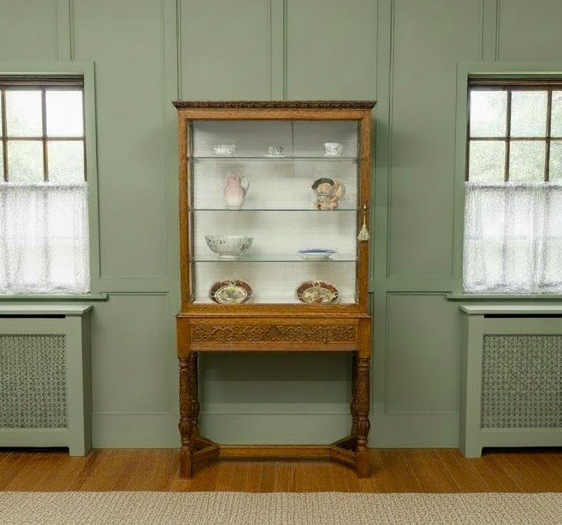 Carved Oak Display Cabinet - Image 2