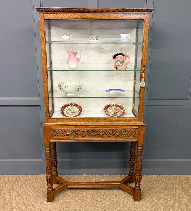 Carved Oak Display Cabinet - Image 5