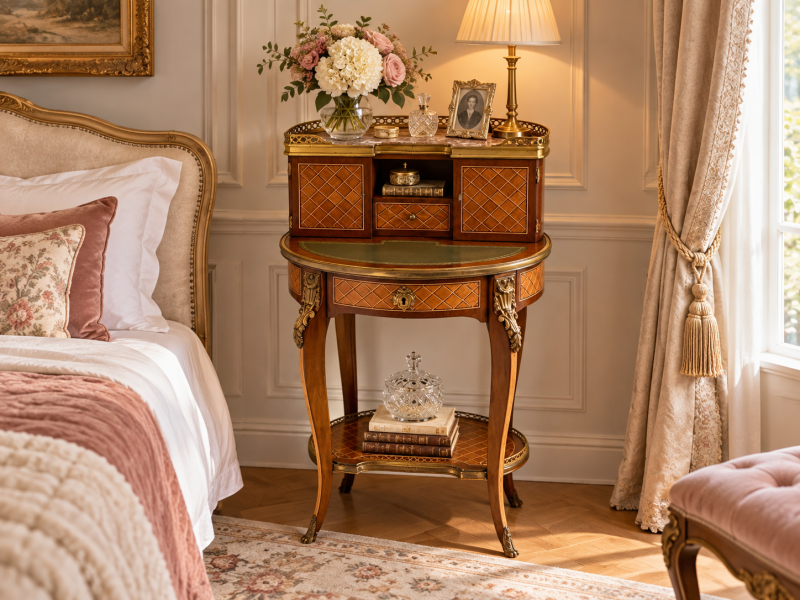 Antique French Kingwood Parquetry Freestanding Ormolu Lady’s Writing Desk Bonheur Du Jour - Image 2