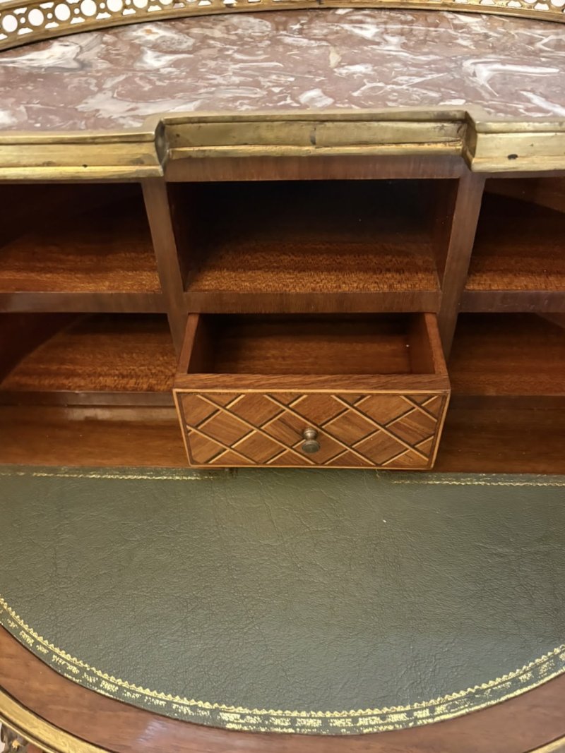 Antique French Kingwood Parquetry Freestanding Ormolu Lady’s Writing Desk Bonheur Du Jour - Image 14