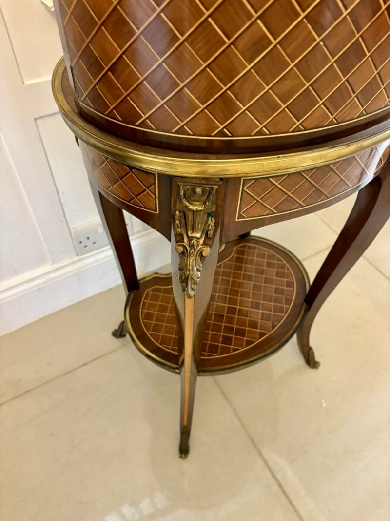Antique French Kingwood Parquetry Freestanding Ormolu Lady’s Writing Desk Bonheur Du Jour - Image 12