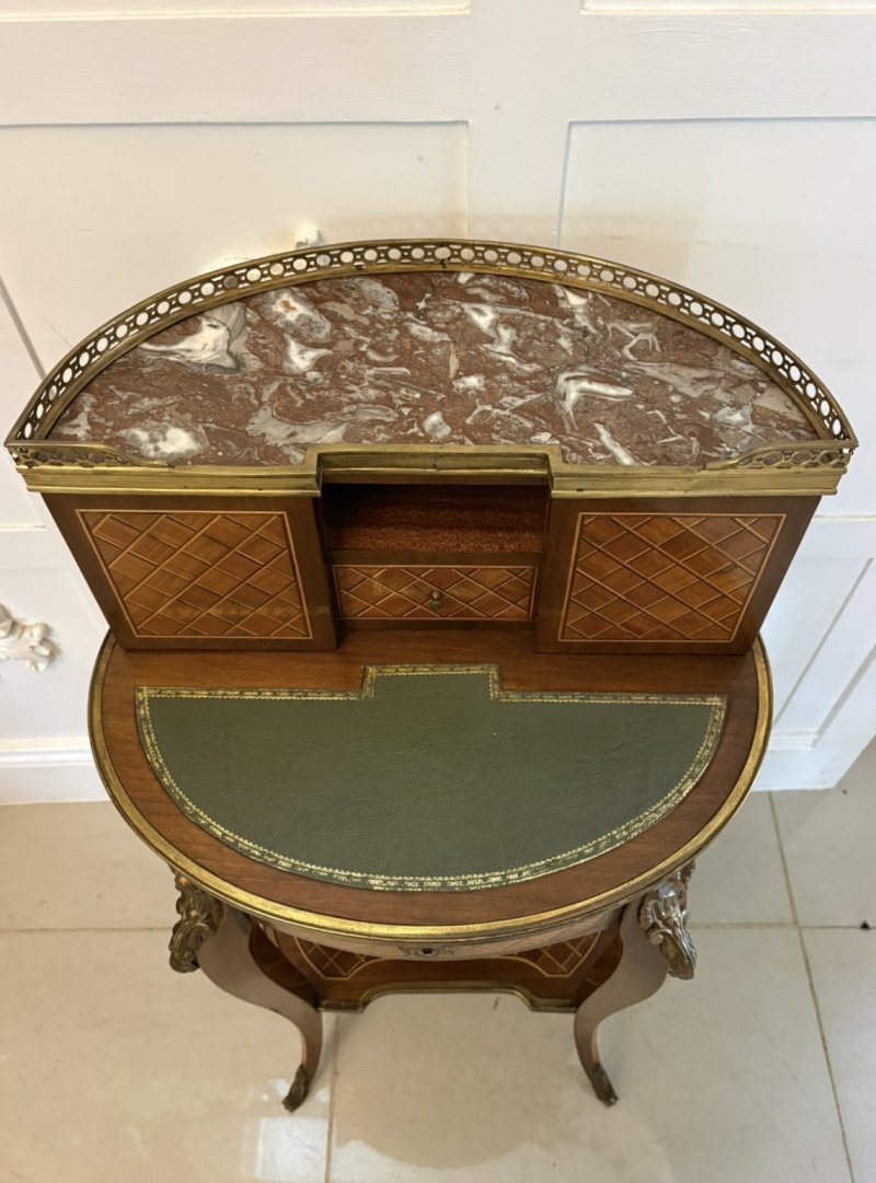 Antique French Kingwood Parquetry Freestanding Ormolu Lady’s Writing Desk Bonheur Du Jour - Image 6