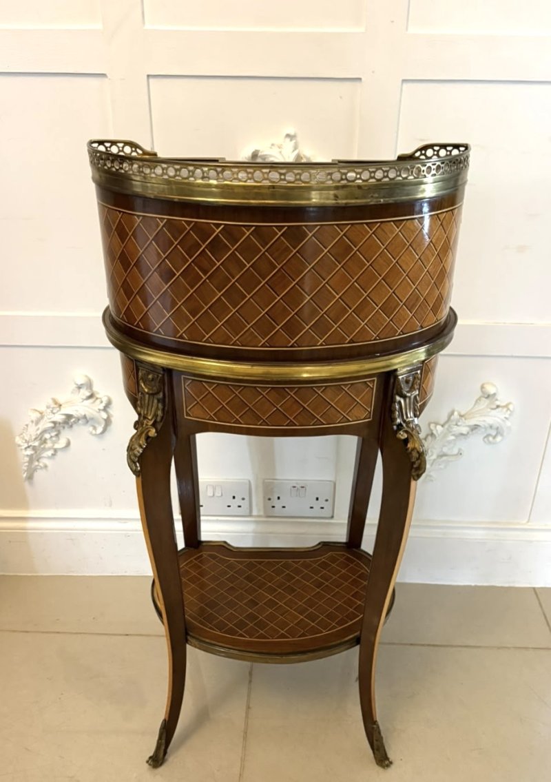 Antique French Kingwood Parquetry Freestanding Ormolu Lady’s Writing Desk Bonheur Du Jour - Image 8