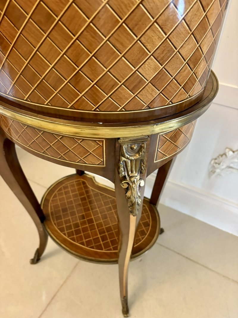 Antique French Kingwood Parquetry Freestanding Ormolu Lady’s Writing Desk Bonheur Du Jour - Image 9