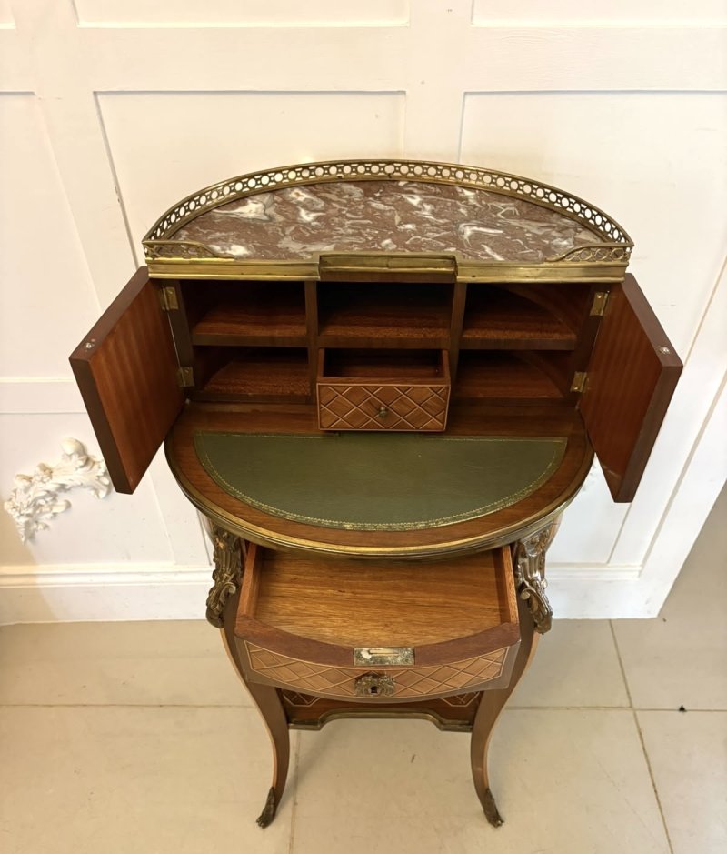 Antique French Kingwood Parquetry Freestanding Ormolu Lady’s Writing Desk Bonheur Du Jour - Image 7