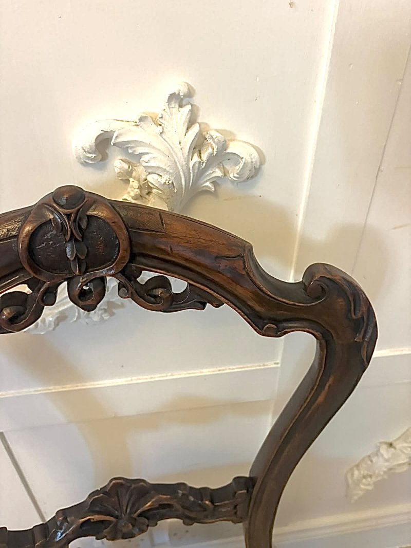 Antique Set of 4 Victorian Carved Walnut Dining Chairs - Image 15