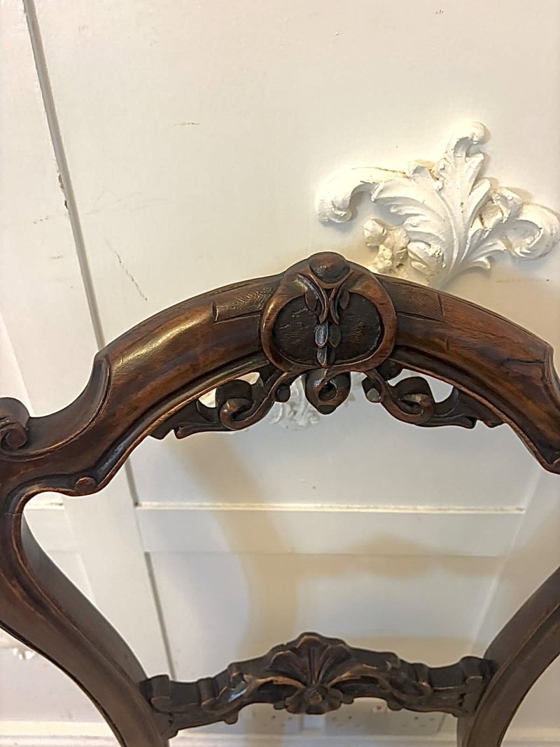 Antique Set of 4 Victorian Carved Walnut Dining Chairs - Image 14