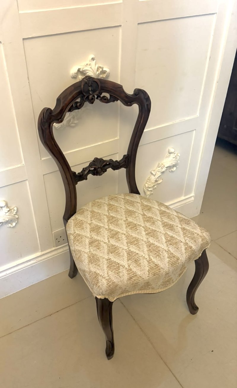 Antique Set of 4 Victorian Carved Walnut Dining Chairs - Image 11