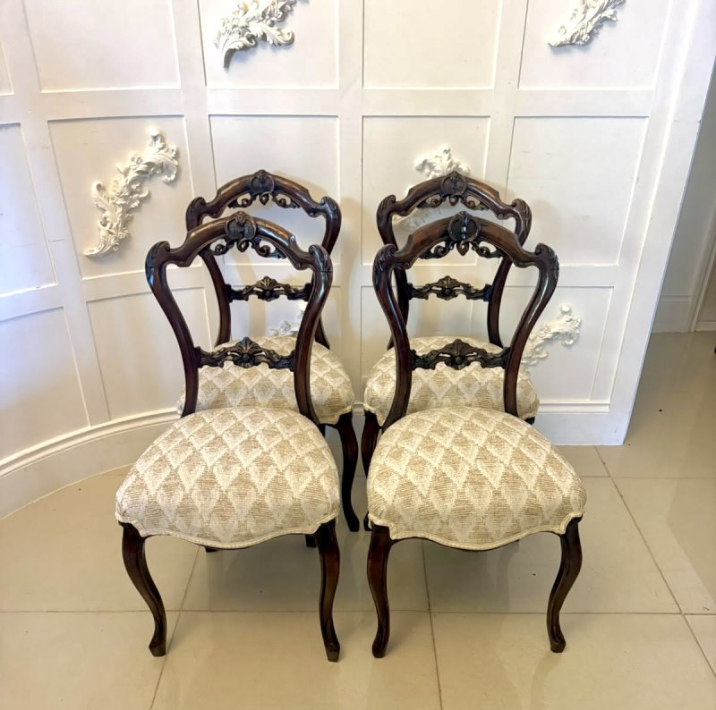Antique Set of 4 Victorian Carved Walnut Dining Chairs - Image 5