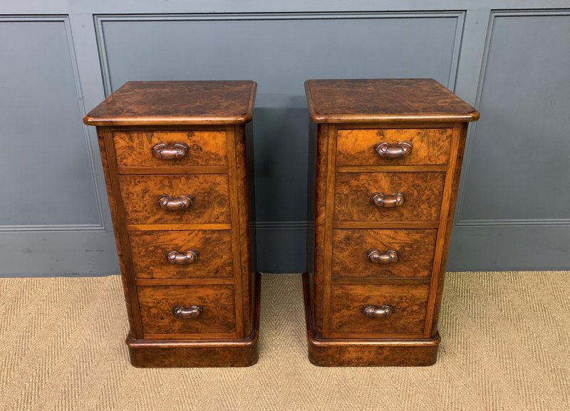 Pair of Victorian Burr Walnut Bedside Chests