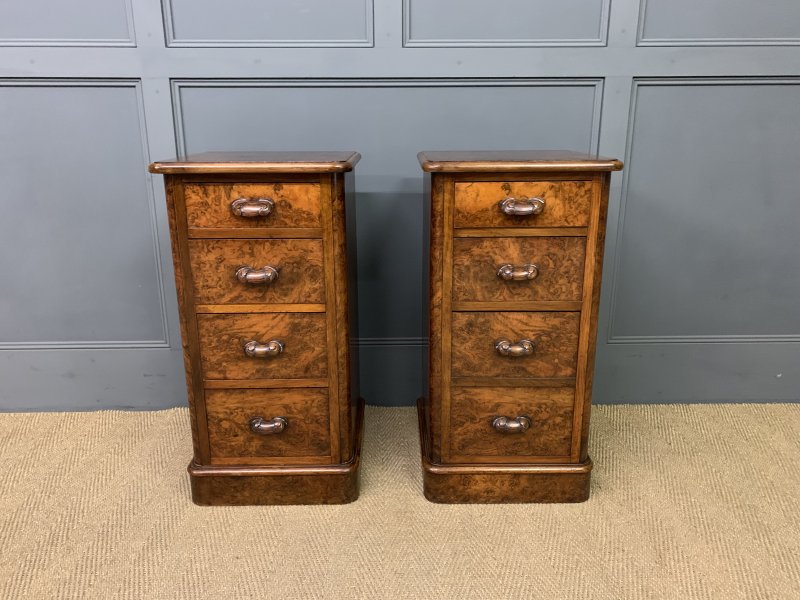 Pair of Victorian Burr Walnut Bedside Chests - Image 4