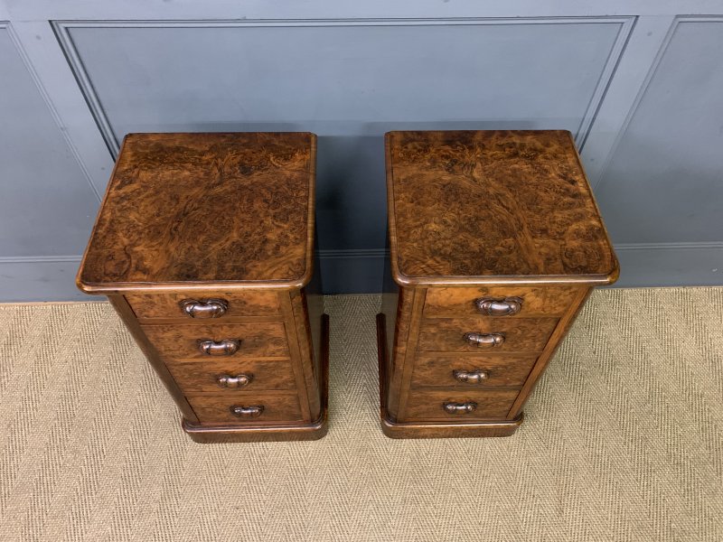 Pair of Victorian Burr Walnut Bedside Chests - Image 9
