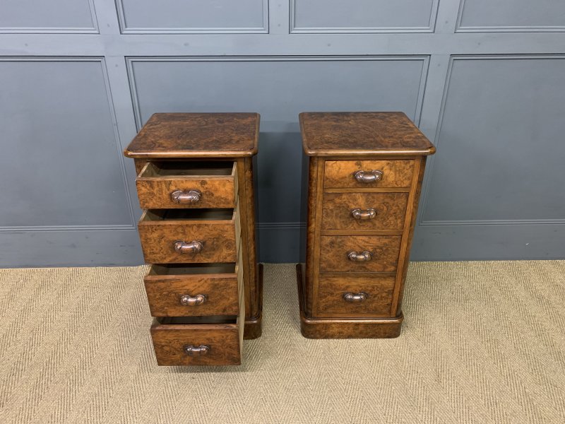 Pair of Victorian Burr Walnut Bedside Chests - Image 11