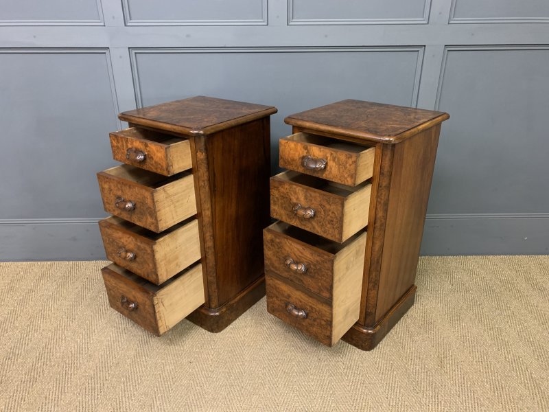 Pair of Victorian Burr Walnut Bedside Chests - Image 5