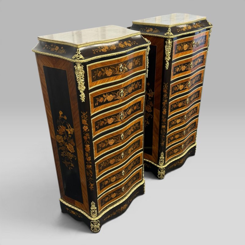 Pair of Napoleon III Serpentine Kingwood, Tulipwood & Marquetry Secretaire Chest - Image 2