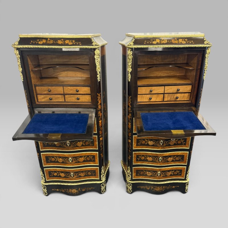 Pair of Napoleon III Serpentine Kingwood, Tulipwood & Marquetry Secretaire Chest - Image 4