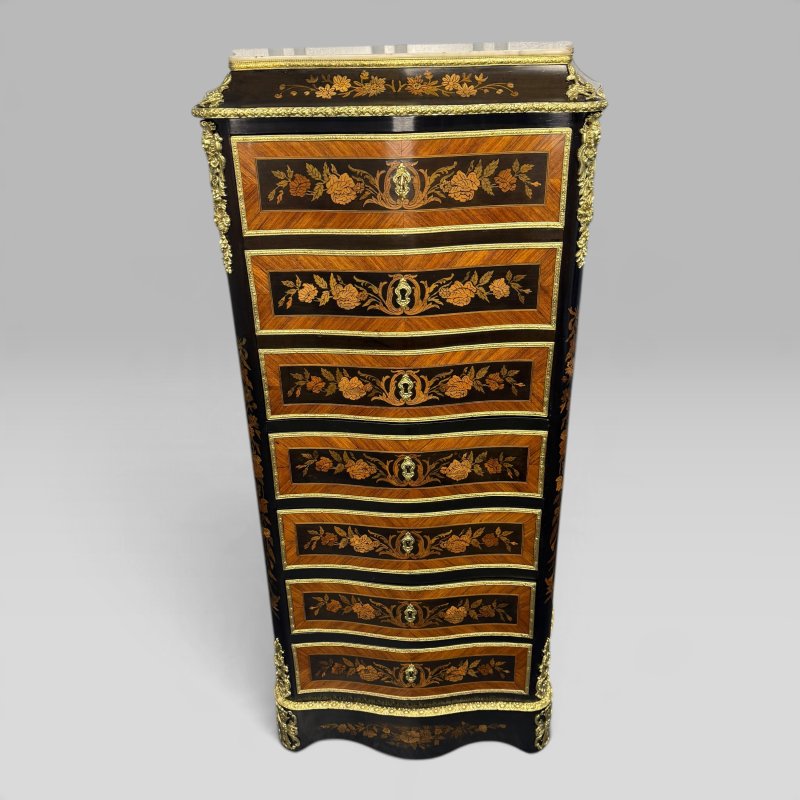 Pair of Napoleon III Serpentine Kingwood, Tulipwood & Marquetry Secretaire Chest - Image 5