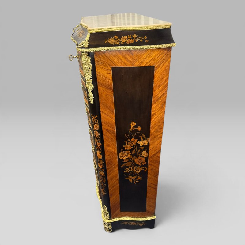 Pair of Napoleon III Serpentine Kingwood, Tulipwood & Marquetry Secretaire Chest - Image 6