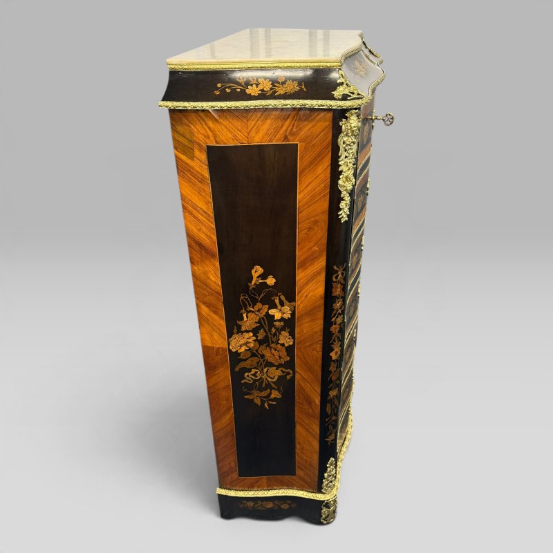 Pair of Napoleon III Serpentine Kingwood, Tulipwood & Marquetry Secretaire Chest - Image 7