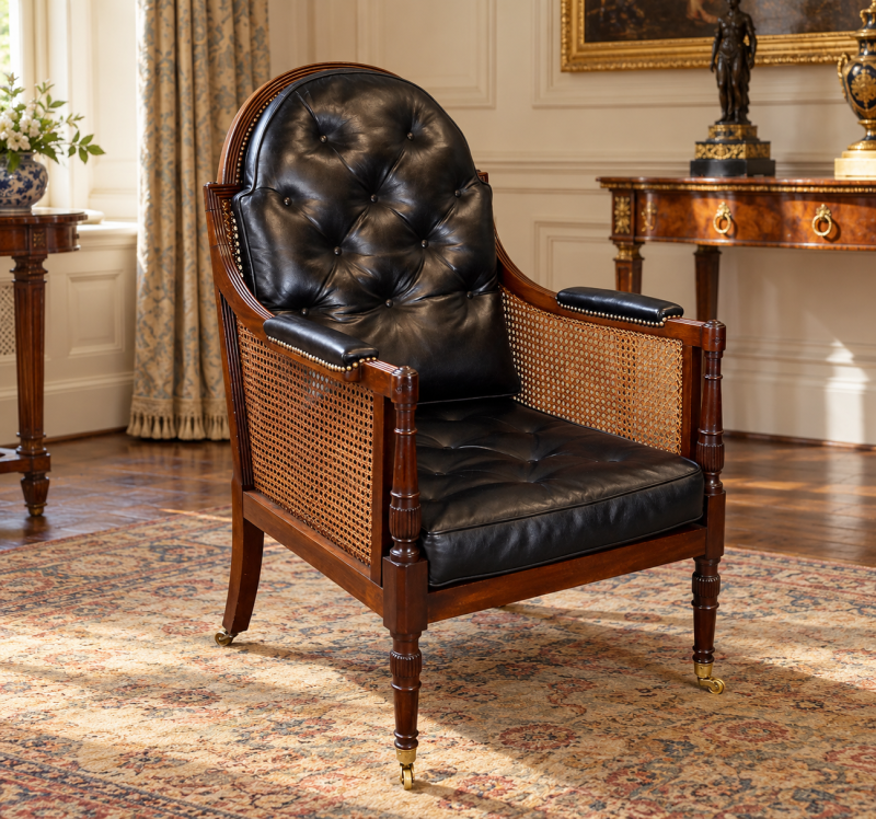 An Unusual Regency Mahogany Bergere Chair - Image 2