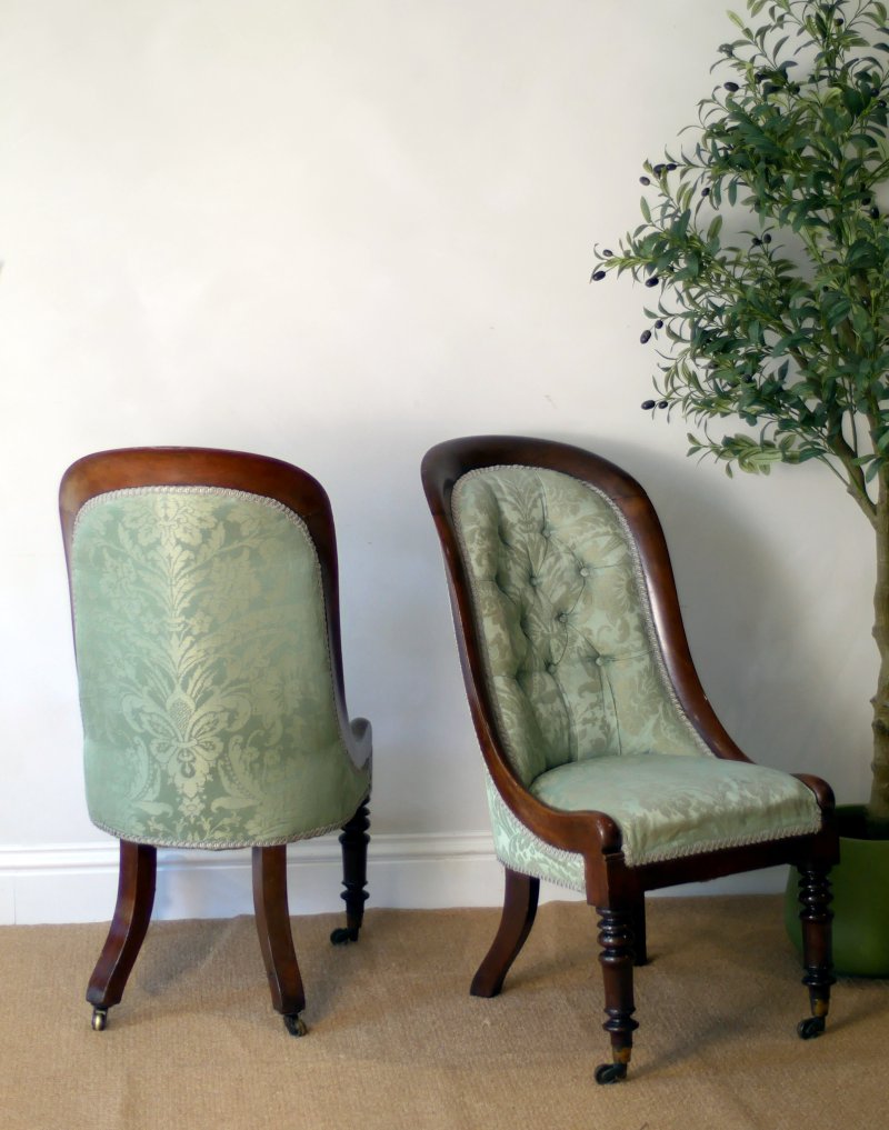 Matching Pair of Victorian Spoon Back Hall Salon bedroom Chairs - Image 6