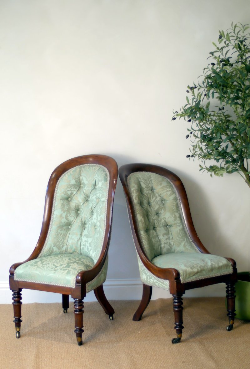 Matching Pair of Victorian Spoon Back Hall Salon bedroom Chairs - Image 20