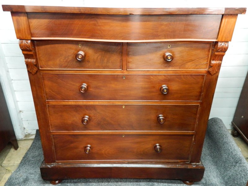 Antique Victorian Scottish Mahogany Chest of Drawers, 19th Century Serpentine Scotch Dresser.
