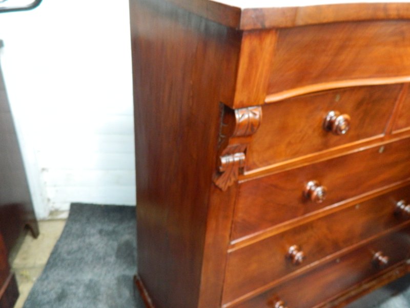 Antique Victorian Scottish Mahogany Chest of Drawers, 19th Century Serpentine Scotch Dresser. - Image 16