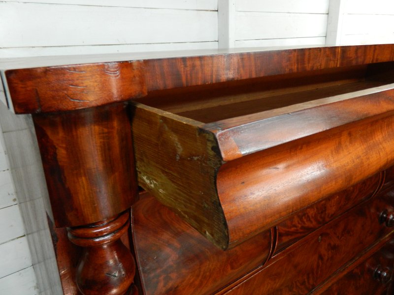 Victorian Scottish Flame Mahogany Chest of Drawers | 19th Century Scotch Chest with Barley Twist Columns | Antique Bedroom Dresser Tallboy - Image 4