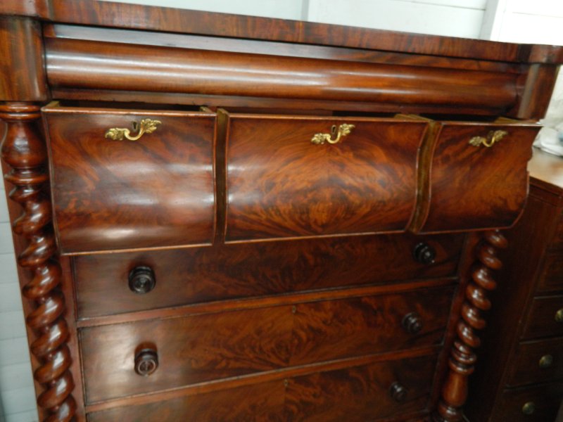 Victorian Scottish Flame Mahogany Chest of Drawers | 19th Century Scotch Chest with Barley Twist Columns | Antique Bedroom Dresser Tallboy - Image 5