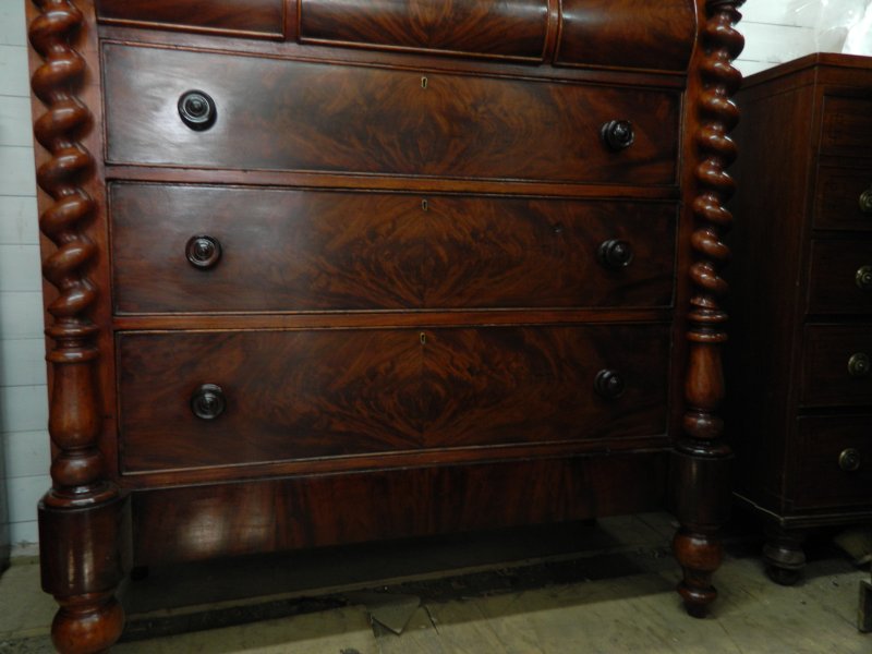 Victorian Scottish Flame Mahogany Chest of Drawers | 19th Century Scotch Chest with Barley Twist Columns | Antique Bedroom Dresser Tallboy - Image 19