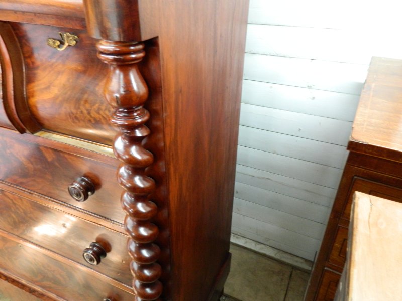 Victorian Scottish Flame Mahogany Chest of Drawers | 19th Century Scotch Chest with Barley Twist Columns | Antique Bedroom Dresser Tallboy - Image 26