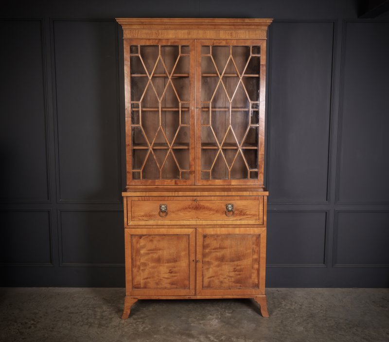 Georgian Satinwood Glazed Secretaire Bookcase