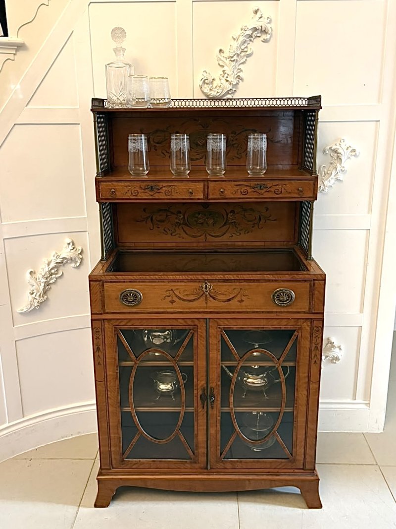Rare Antique Georgian Sheraton Satinwood Marquetry Inlaid Display Cabinet - Image 6