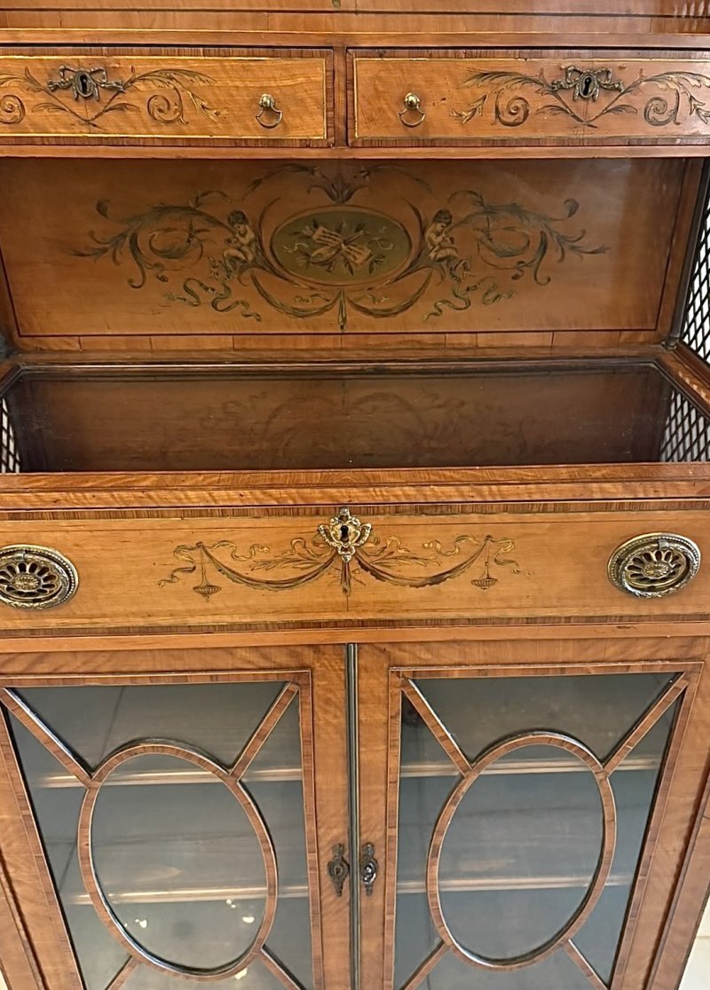 Rare Antique Georgian Sheraton Satinwood Marquetry Inlaid Display Cabinet - Image 21