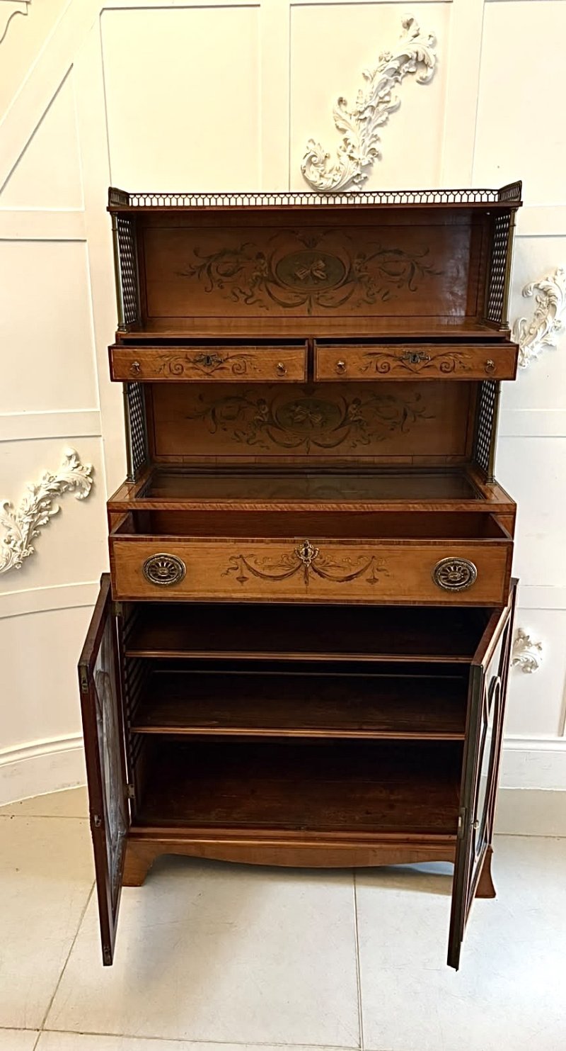 Rare Antique Georgian Sheraton Satinwood Marquetry Inlaid Display Cabinet - Image 5