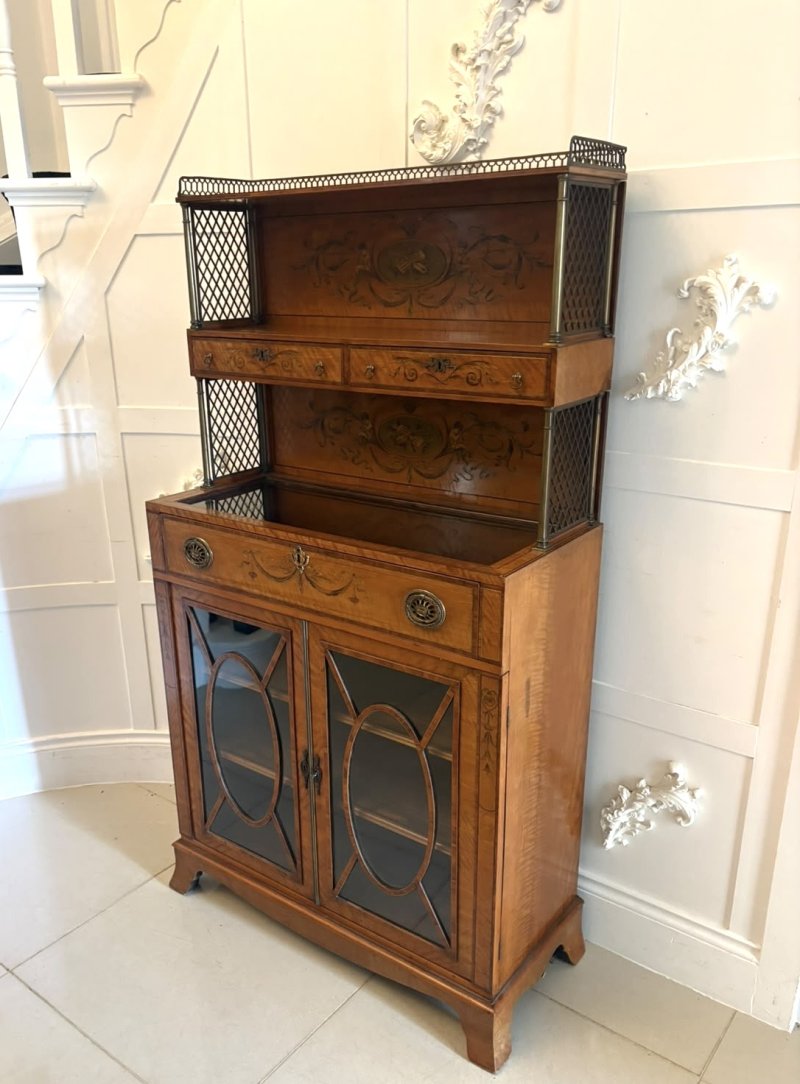 Rare Antique Georgian Sheraton Satinwood Marquetry Inlaid Display Cabinet - Image 8