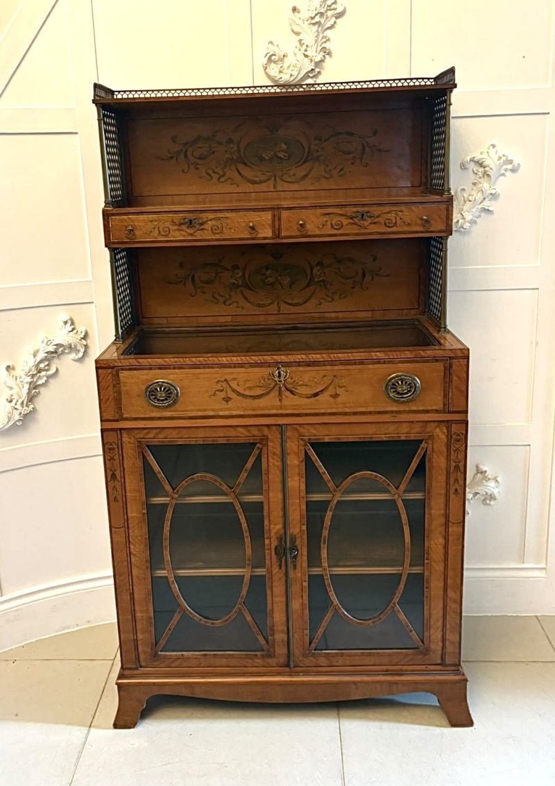 Rare Antique Georgian Sheraton Satinwood Marquetry Inlaid Display Cabinet - Image 4