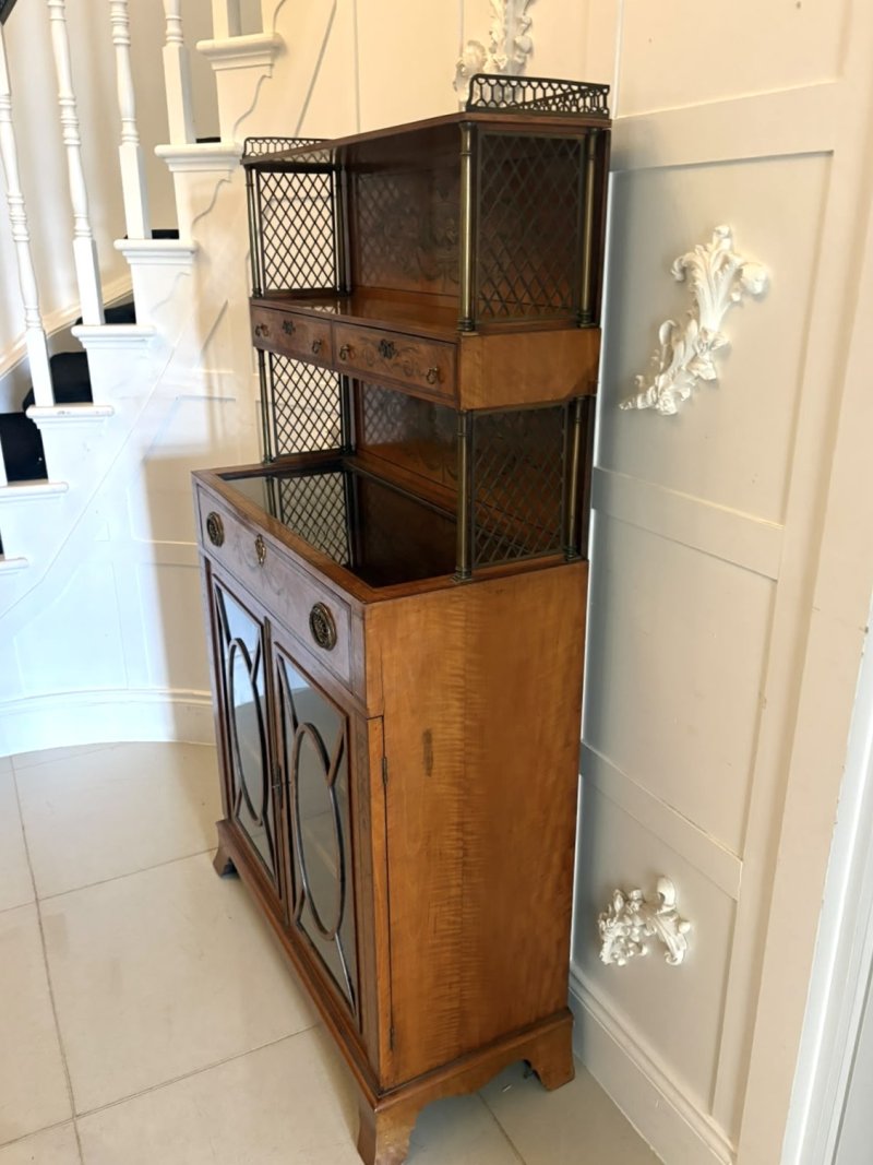 Rare Antique Georgian Sheraton Satinwood Marquetry Inlaid Display Cabinet - Image 7