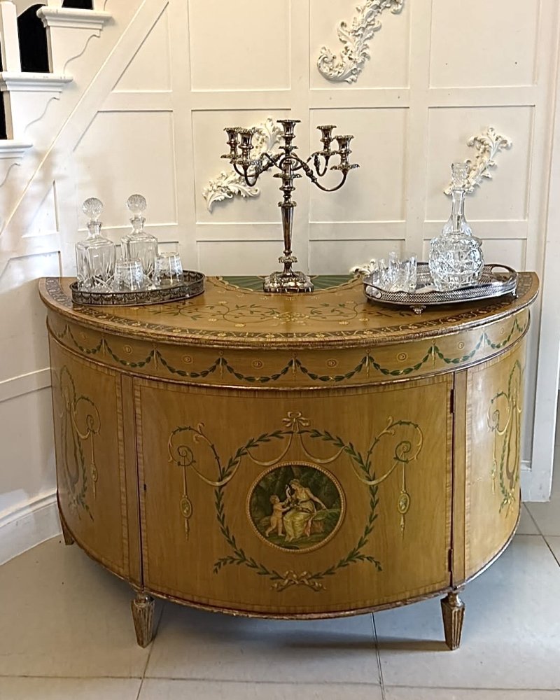 Rare Large Antique Georgian Sheraton Satinwood Hand Painted Cabinet Sideboard - Image 8